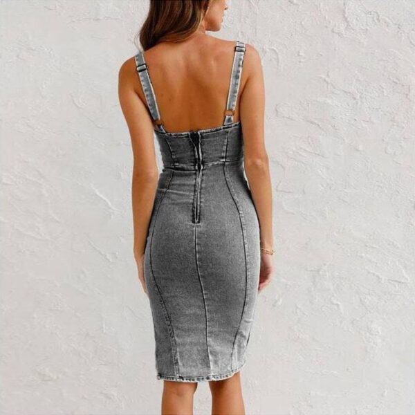 New U-neck Suspender Denim Dress Summer Casual Tight Slim Fit Dresses With Slit Design Womens Clothing - Image 8