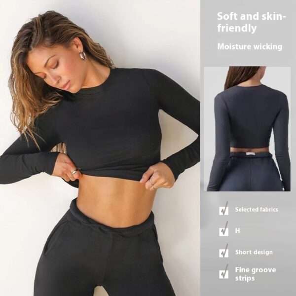 Fitness Running Sports Casual Thread Round Neck Long Sleeve Yoga Wear Top - Image 2