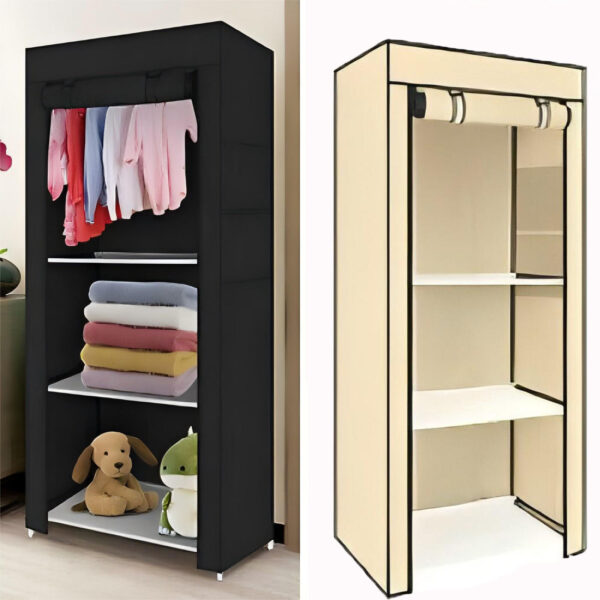 PRACTICAL FABRIC CANVAS WARDROBE HANGING RAIL SHELVING CLOTHES STORAGE CUPBOARD - Image 9