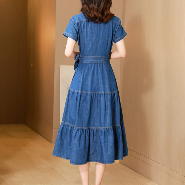 Cotton Large Hem Shirt Dress Long Skirt Denim Dress - Image 3